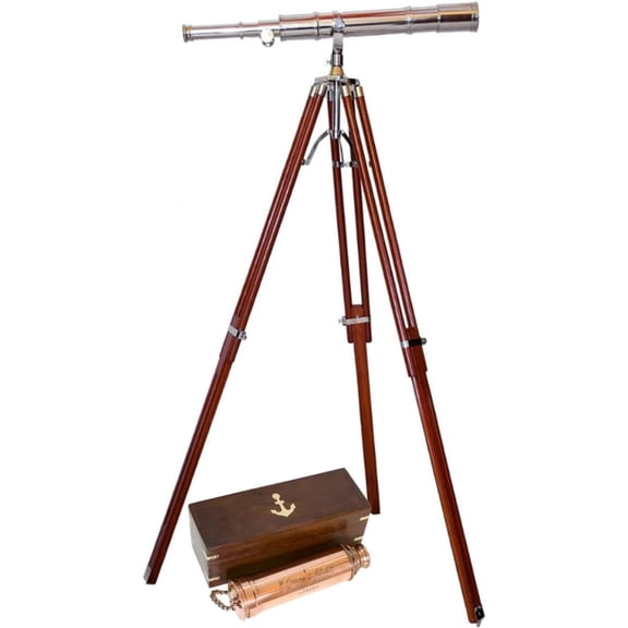 Vintage Brass Telescope Chrome Finish with Free Copper Telescope Floor Standing Adjustable Tripod Telescope 27'' Home Decor Telescope