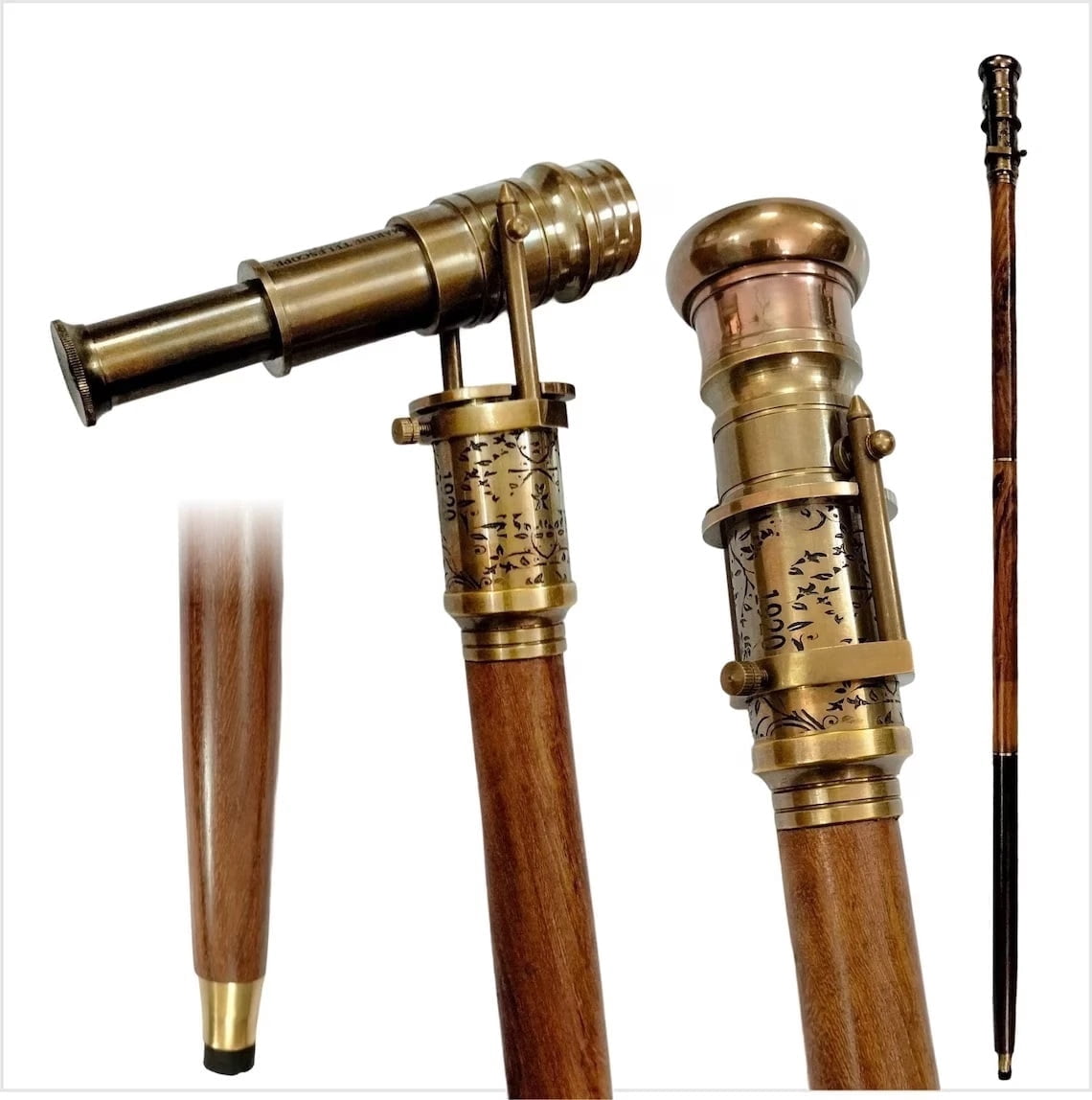 Vintage Telescope and Compass Wooden Walking Cane - Walmart.com