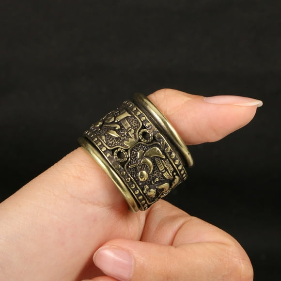 Vintage Brass Thumb Ring for Men Non Adjustable Solid Copper Finger Guard Antique Style Archery Ring Collectible Jewelry