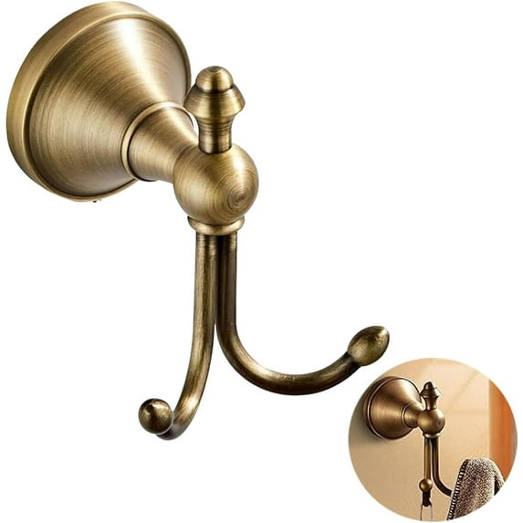 Vintage Brass Towel Hook Hanger Double Robe Hooks Wall Mounted for Bathroom Bronze Antique Brass Wall Towel Robe Hook Clothes Hanger/for Kitchen Room high Load-Bearing