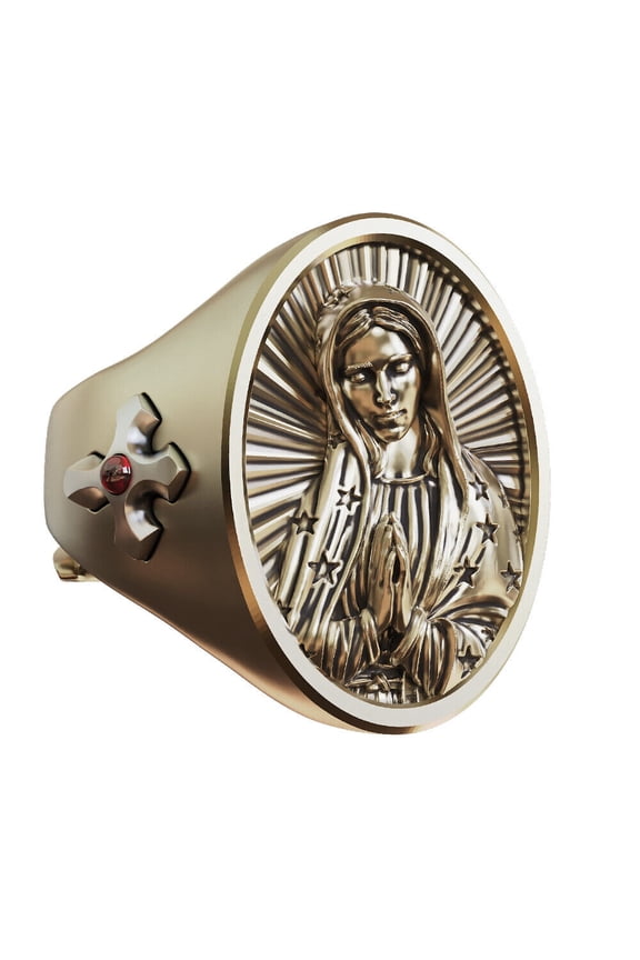 Vintage Brass Virgin Mary Cross Ring Religious Faith Jewelry BR507 US Size 14