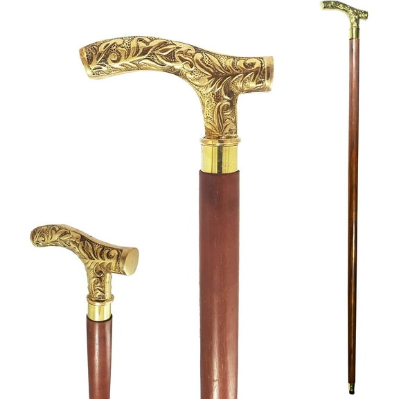 Vintage Brass Walking Stick Handmade Wooden Cane with Solid Brass Handle Antique Style Collectible Walking Cane for Men, Women & Seniors Unique Gift Idea