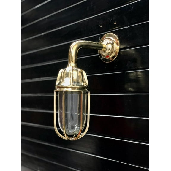 Vintage Brass Wall Sconce with Cage  Nautical Industrial Outdoor/Indoor Light Fixture