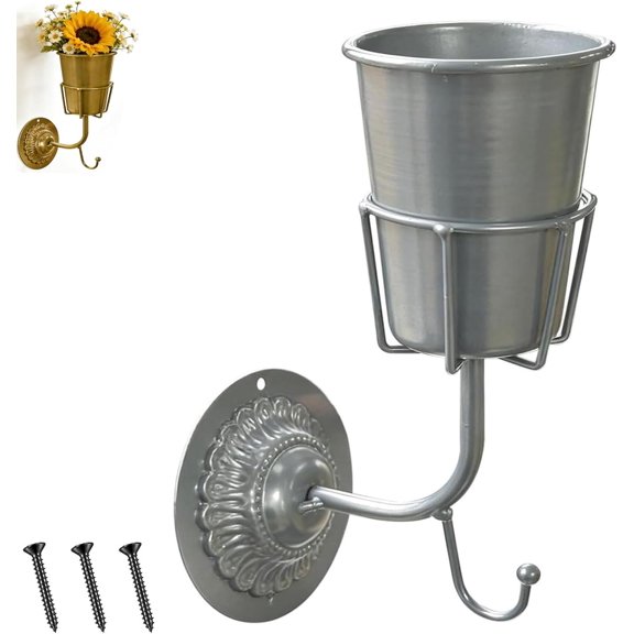 Vintage Brass Wall Vase - Hanging Home Decor & Multifunctional Wall-Mounted Organizer Container for Flowers, Keys & Small Items, Kitchen Bathroom Bedroom Organization & Decor (Silver)