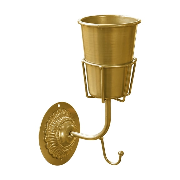 Vintage Brass Wall Vase with Hook Planter, Multifunctional Wall-Mounted Organizer Container for Flowers, Keys & Small Items, Kitchen Bathroom Bedroom Organization & Decor (Gold)