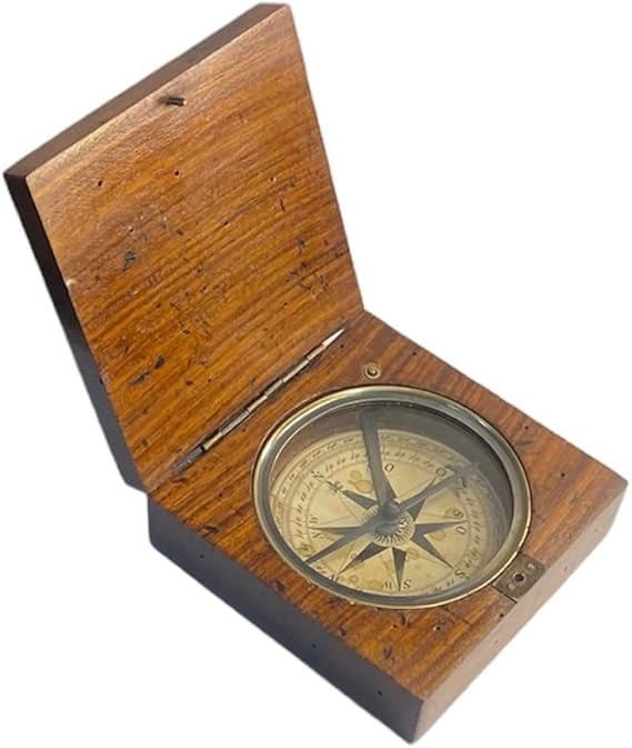 Vintage Brass Working Compass with Elegant Wooden Box - Nautical Gift ...