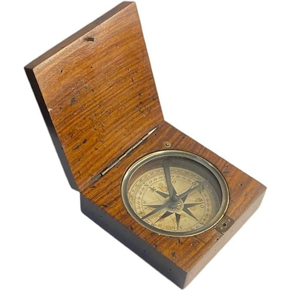 Vintage Brass Working Compass with Elegant Wooden Box - Nautical Gift for Adventurers, Collectors, and Outdoor Enthusiasts