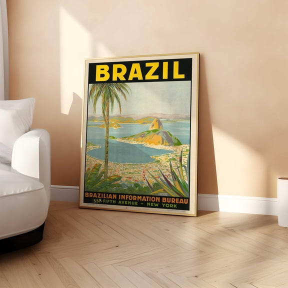 Vintage Brazil Travel Poster, Rio De Janeiro Sugarloaf Mountain Wall Art, Poster Only