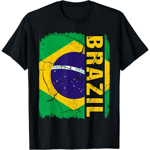 Vintage Brazilian Flag Brazil Pride Roots Heritage Gift T-Shirt Black 4X-Large