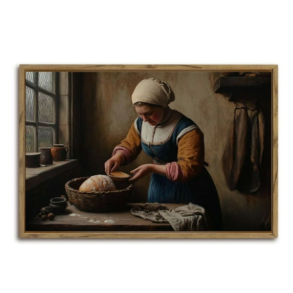 Vintage Bread Baking Woman Horizontal Canvas Wall Art with Lightweight Foam Frame - Durable and Ready to Hang, Modern Decorative Print for Living Room, Bedroom, Or Office