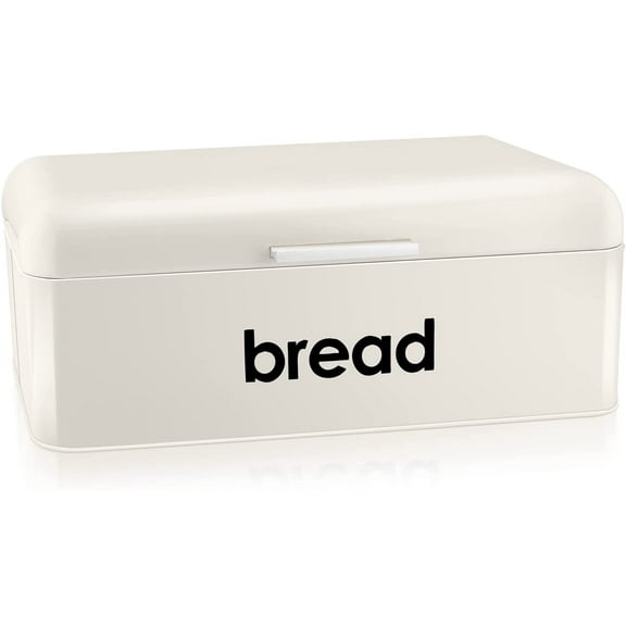 Vintage Bread Box for Kitchen Countertop, Cream Metal Bread Storage Container Retro Bread Bin for Pastries/Loaves/Dry Food, Large Capacity & Modern Design (16.7” x 9” x 6.4”)