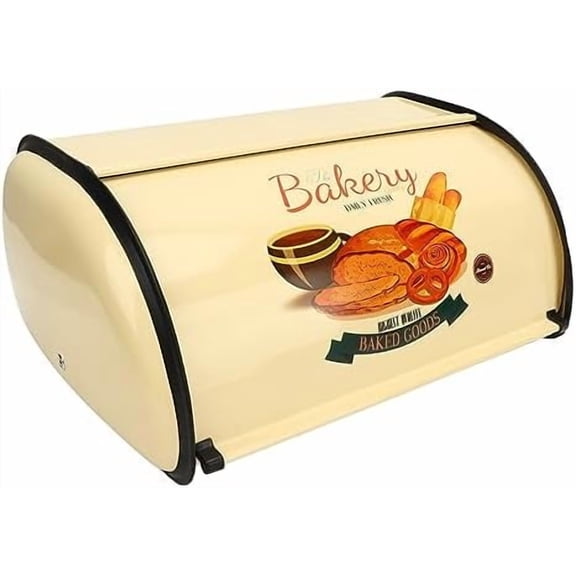 Vintage Bread Box, Metal Bread Box for Kitchen Countertop, Rustic Bread Holder with Roll Top Lid, Farmhouse Bread Storage Bin, Stainless Steel Breadbox for Homemade Bread