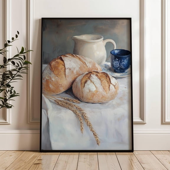 Vintage Bread and Milk Sourdough Still Life Kitchen Art, Unframed Paper Poster 8x10in