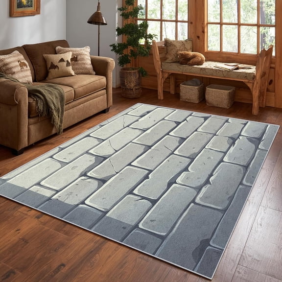 Vintage Brick Pattern Area Rug, Gray Wall Texture Carpet, Washable Non Slip Low Pile Soft Thin, Living Room Bedroom Study Office Entrance Home Decor Mat 2x3ft(Small)