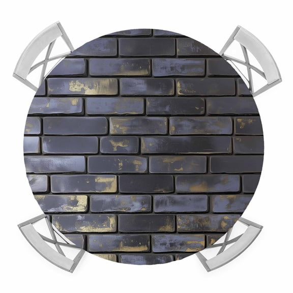 Vintage Brick Wall Elastic Fitted Round Table Cover Mist Blue Waterproof Outdoor Tablecloth for Holiday Party, Picnic, Patio & Dining Fits Tables Up to 45"-54"