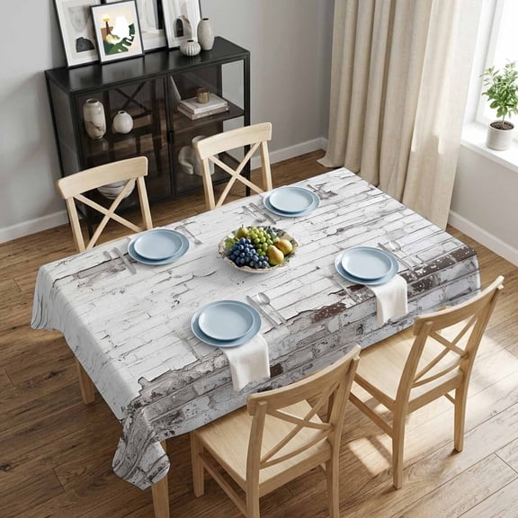 Vintage Brick Wall Rectangle Tablecloth 52x70 Inch White Gray Waterproof Polyester Tablecloth for Dining Table, Washable Table Cover for Kitchen Dining Room Wedding Decoration,Stain Resistant