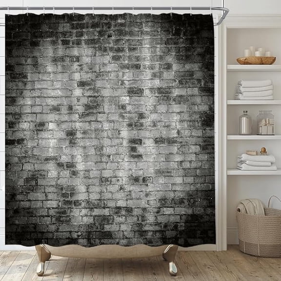 Vintage Brick Wall Shower Curtain Retro Rustic Grey Stone Brick Wall Country Farmhouse Decor Home Bathroom Bathtub Curtains Set Include Hooks 72"W x 72"L (Pack of 1)