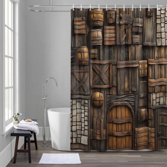 Vintage Brick Wall Shower Curtain for Bathroom Decor, Farmhouse Medieval Waterproof Fabric Shower Curtain, 72"x96" Set with 12 Hooks