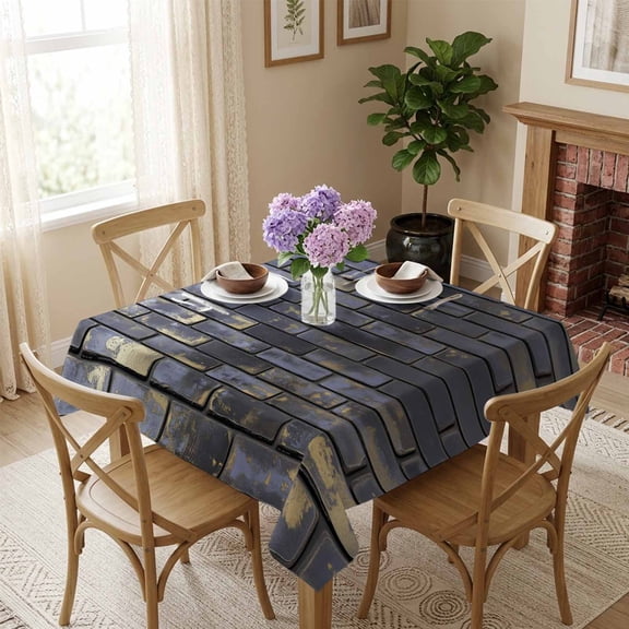 Vintage Brick Wall Square Tablecloth 54x54 Inch Mist Blue Waterproof Polyester Tablecloth for Dining Table, Washable Table Cover for Kitchen Dining Room Wedding Decoration,Stain Resistant