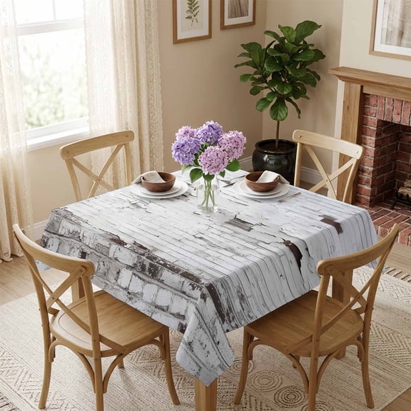Vintage Brick Wall Square Tablecloth 54x54 Inch White Gray Waterproof Polyester Tablecloth for Dining Table, Washable Table Cover for Kitchen Dining Room Wedding Decoration,Stain Resistant