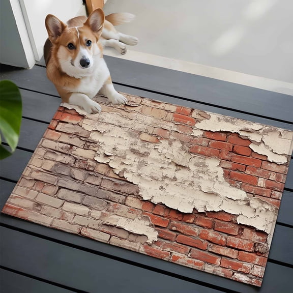 Vintage Brick Wall Washable Area Rug 2x3 Style Mottled Faded Wall Low-Profile Area Rugs with Non Slip Backing Indoor Floor Carpet for Entrance Living Room Bedroom Home Office