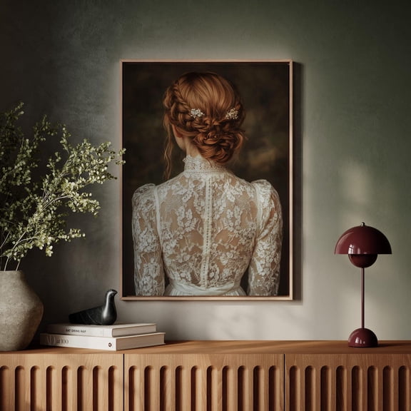 Vintage Bride Art - Elegant Lace Gown, Braided Hairstyle, Timeless Bridal Portrait, Romantic Wedding Wall Décor Wall Art, Modern Wall Decor, 12x18 UNFRAMED