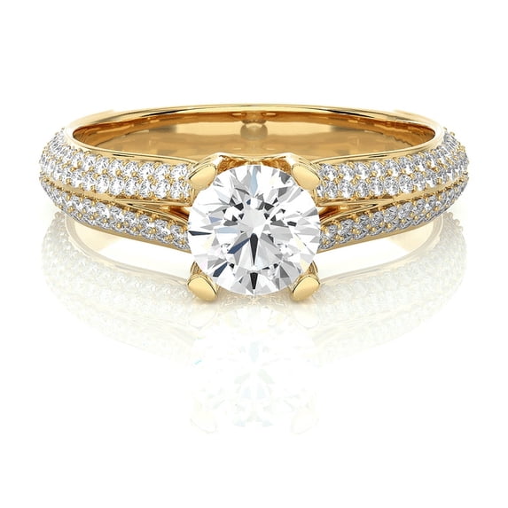 Vintage Brilliant Cut Solitaire Natural Moissanite ,The Twin Halo Ring in 14K Yellow Gold Plated.