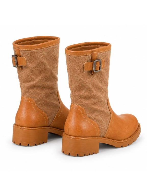 Vintage British Martin boots women's 2026 new stacking boots leather splicing medium boots thick heel platform knight boots