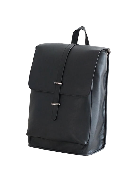 Vintage British Style Backpack for Women Men, PU Leather School Bag with Double Strap Flap, Water Resistant Laptop Rucksack for College Work Travel Commute, Black