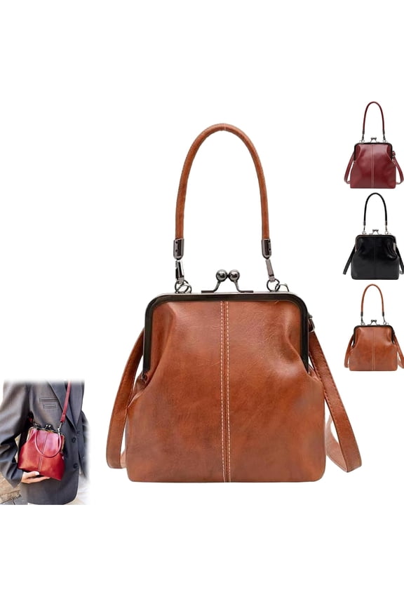 Vintage British Style Handbag, Mini Kiss Lock Retro Bag,Women's PU Leather Handbags