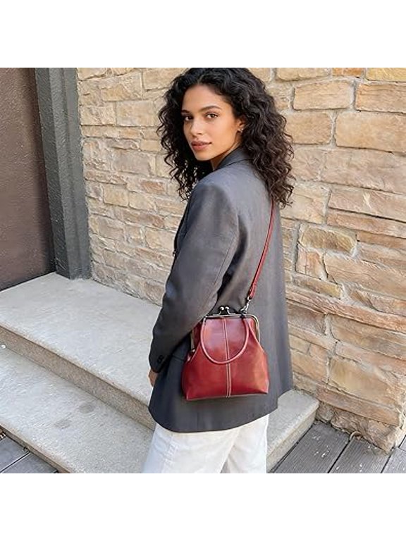 Vintage British Style Handbag, Retro Crossbody Bag, Women's Mini Kiss Lock Crossbody Bag, PU Leather Handbags