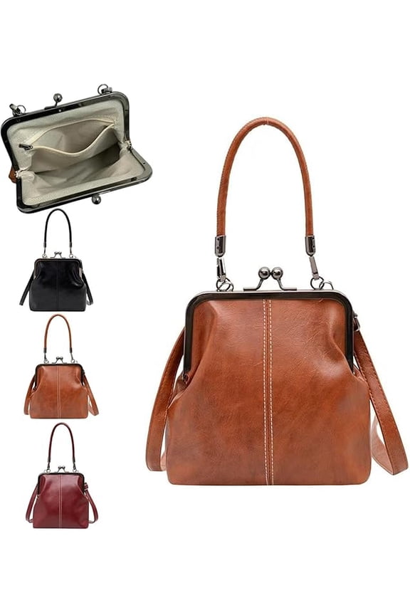 Vintage British Style Handbag - Women's Kiss Lock Crossbody Bag with Top Handle, Retro PU Leather Purse for Everyday Use, Compact Shoulder Bag for Phone, Wallet & Keys P
