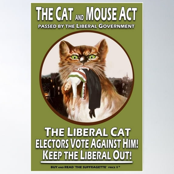 Vintage British Suffragette Cat And Mouse Act Poster Wall Art, Modern Wall Decor For Living Room Bedroom, 16x24 UNFRAMED