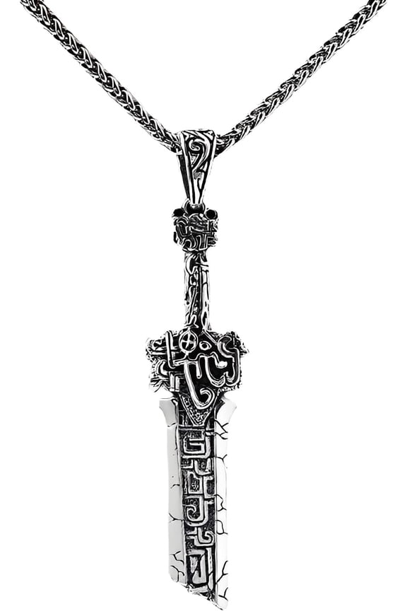 Vintage Broken Sword Pendant Necklace for Men - Medieval Knight Stainless Steel Chain with Gothic Design, Motorcycle Biker Hip Hop Jewellery Gift, Antique Silver Finish & Secure Clasp