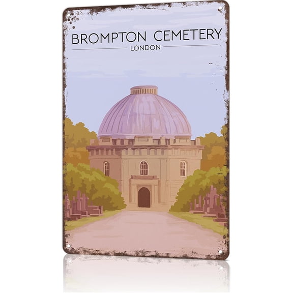Vintage Brompton Cemetery London Metal Wall Sign Tin Poster for Home Garage Office Decor 8x12 Inch