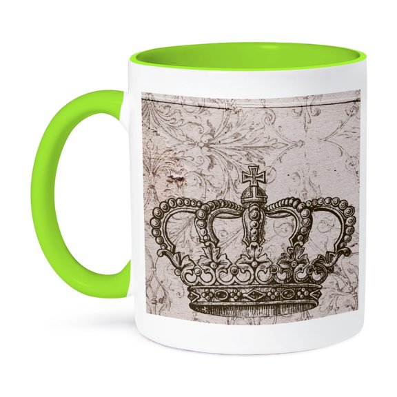 3dRose, Vintage Bronze Crown, 11oz Two-Tone Green Mug