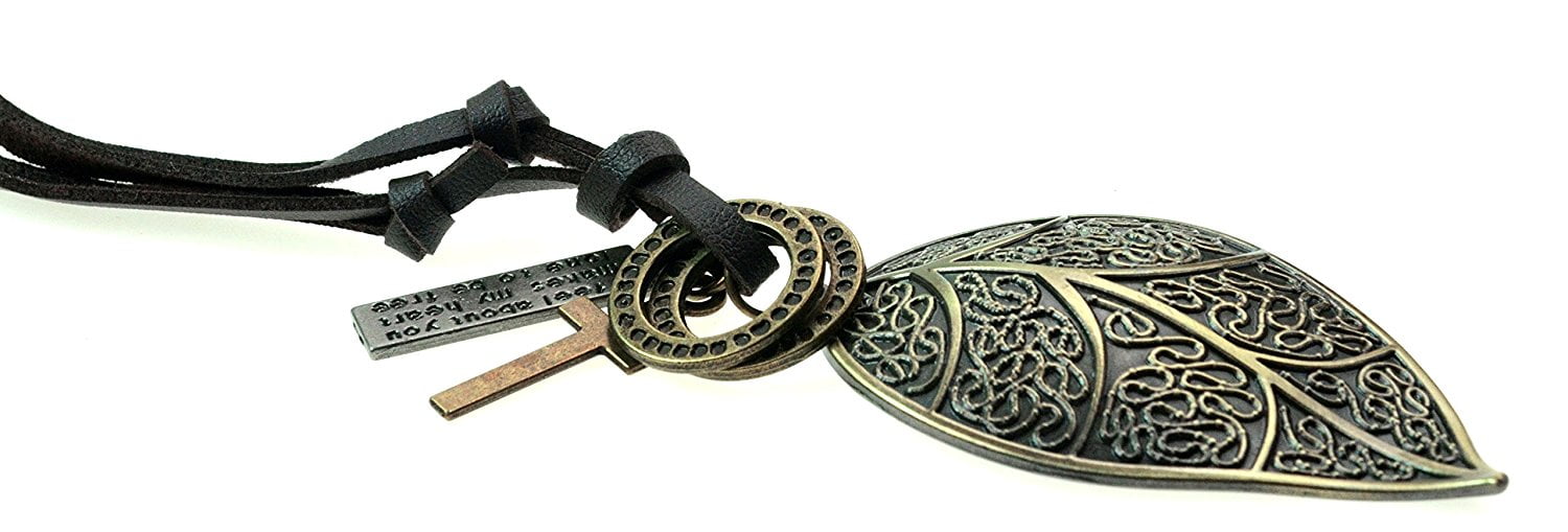 Vintage Bullet Cross Pendant Necklace - Adjustable Brown Leather Cord, Unisex Tribal Style