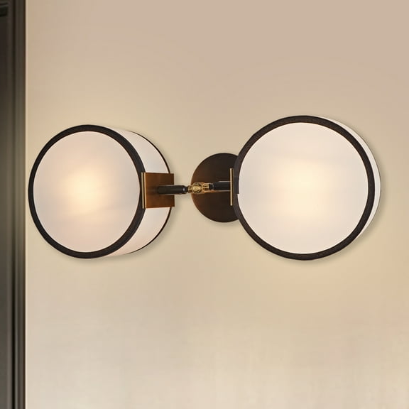 Vintage Bronze or Light Bronze Double Linen/ Cream Parchment Shades Wall Light, Mid-Century Wall Sconces, Indoor Wall Lamp for Bedroom Bedside Living Room Aisle Balcony Dressing Table