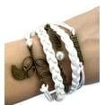 thumbnail image 1 of Vintage Bronze Peace Leaf Angel Wings White Braided Leather Rope Bracelet, 1 of 4