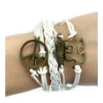 thumbnail image 1 of Vintage Bronze Peace Sign Hamsa Hand Puzzle Arrow White Braided Leather Rope Bracelet, 1 of 4