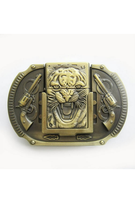 Vintage Bronze Plated Western Tiger Wildlife Belt Buckle