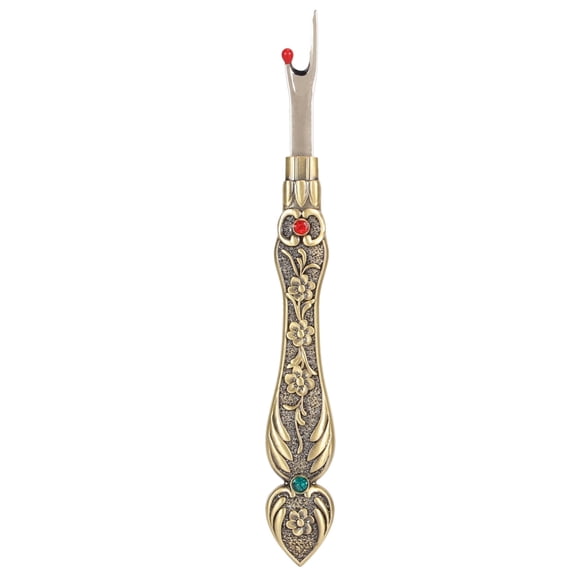 Vintage Bronze Zinc Alloy Seam Ripper with Red Dot Safety Guard - 4.5 Inch Handheld Thread Remover for Embroidery and Sewing