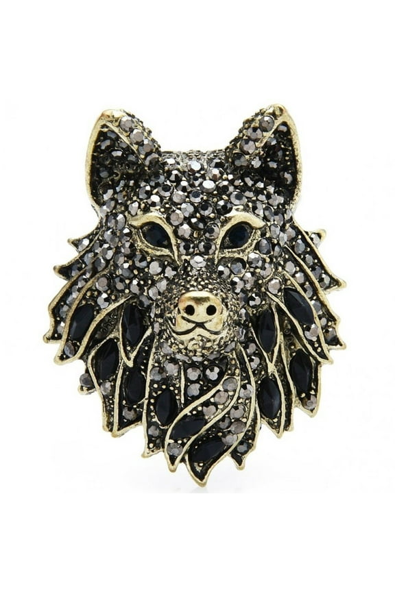 Vintage Brooch Pins for Women Men Sparking Rhinestone Wolf Head Lapel Pin Safety Pin Punk Suit Tie Pin Jewelry for Valentine's Day Birthday Gifts
