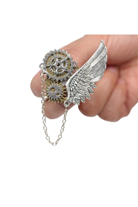Vintage Brooch with Gears Steampunk Wing Brooch Pins for Women Men Clothing Decorative Accessories Punk Jewelry