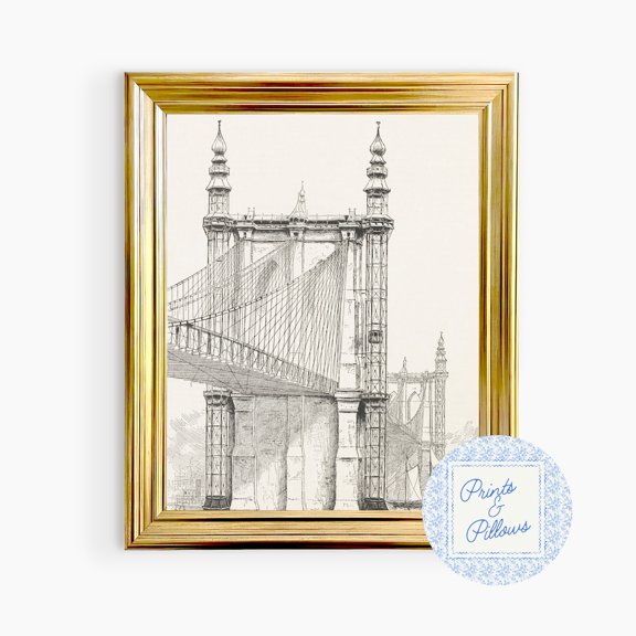 Vintage Brooklyn Bridge Sketch New York City Wall Decor City Art Nyc Lover, Stretched Canvas