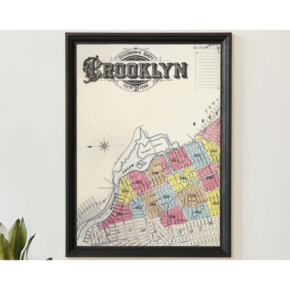 Vintage Brooklyn Map Print, Antique Usa Wall Art, Retro Nyc City Map Wall Art, Modern Wall Decor, 12x18 UNFRAMED