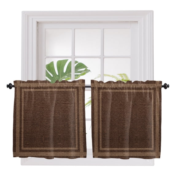Vintage Brown 2 Panel Kitchen Curtains for Small Windows, Rustic Burlap Texture Farmhouse Bathroom Tier Curtain, Short Window Treatment for Bedroom/Living Room 55"x24"