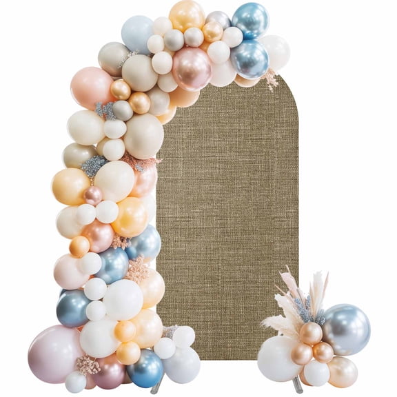 Vintage Brown Arch Backdrop Cover 6.6x3.3 Ft,Spandex Wedding Arch Stand Cover,Farmhouse Retro Dark Solid Color Linen Texture Round Top Stretch Fitted Background Covers for Birthday Ceremony Party
