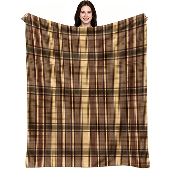 Vintage Brown Beige Plaid, Soft Warm Flannel Fleece, Vintage Rustic Farmhouse, Throw Blanket, Cozy Warm, Home Decor, Couch Sofa Bed, All Season Use, Gift