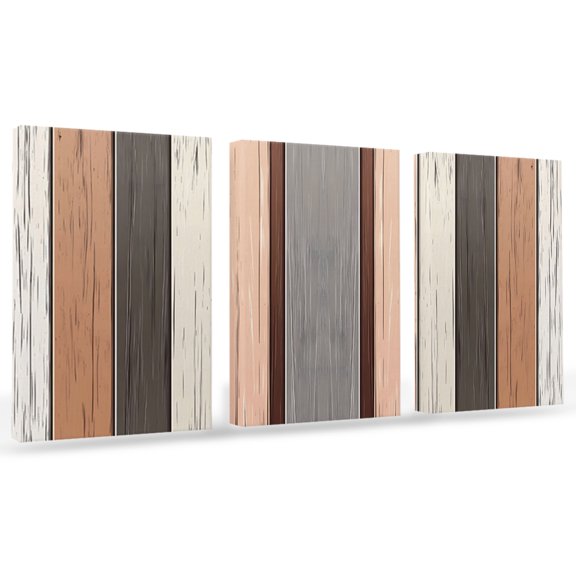 Vintage Brown Beige Stripes Canvas Wall Art 3 Panels, Peeling Paint Effect Texture Framed Wall Decor Modern Artwork Prints Painting for Living Room, Bedroom, Kitchen & Cafe Decor 20" x 24"